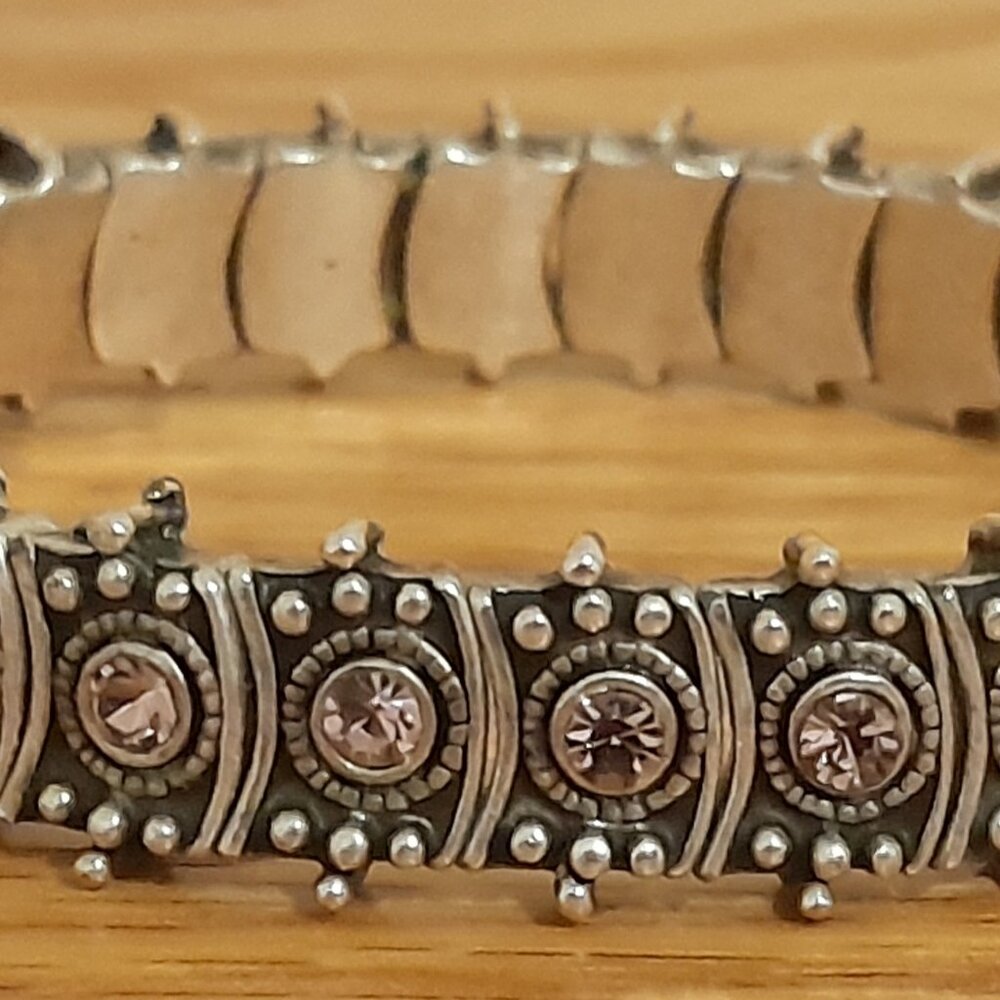 Pink Rhinestone and Silver Stretch Bracelet